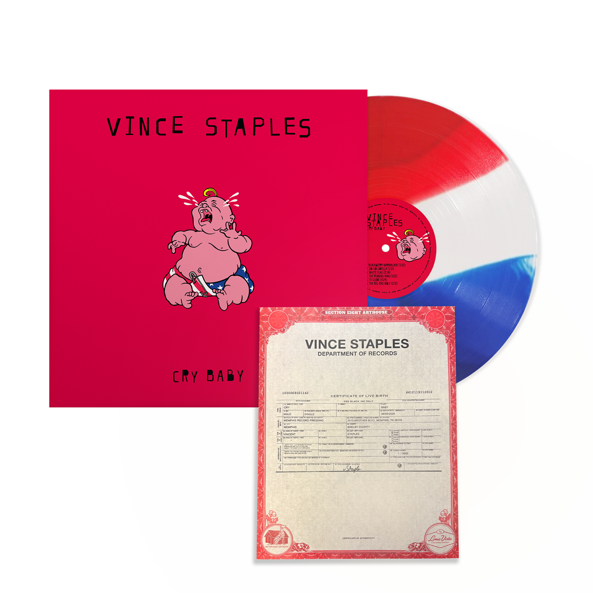 Vince Staples – AUTOGRAPHED - Cry Baby Limited Edition Tri Colored