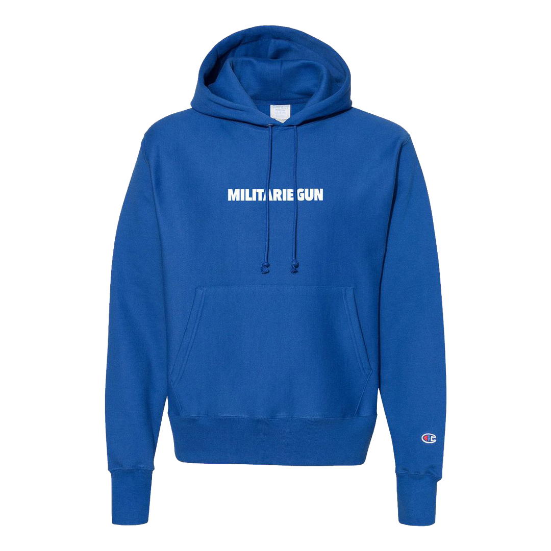 Embroidered Militarie Gun Logo Hoodie Printed on Champion