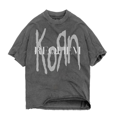 Strata x Korn Requiem Grey Acid  Wash T-Shirt feat. Album Art Printed on Back