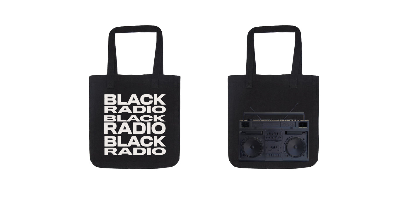 Black Tote with White Black Radio Tiled Front / Boombox on back