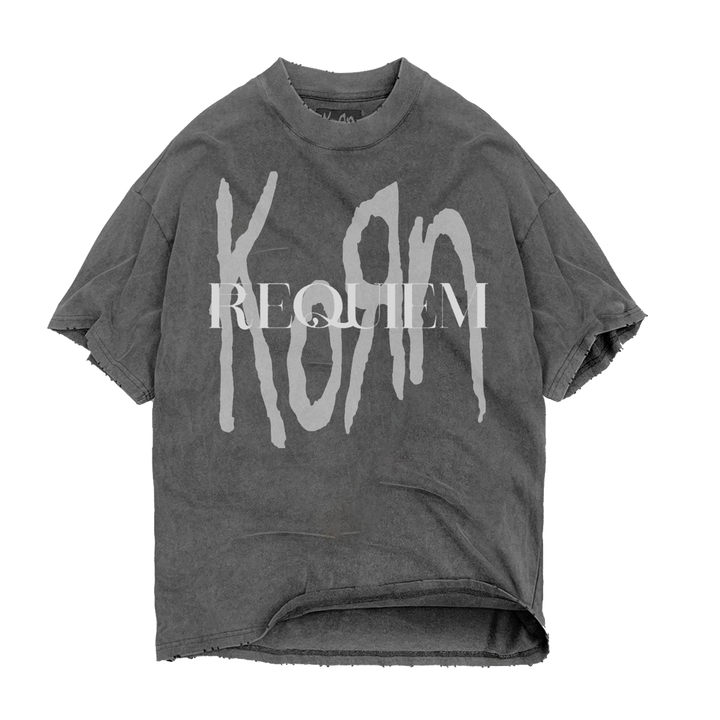 Strata x Korn Requiem Grey Acid  Wash T-Shirt feat. Album Art Printed on Back