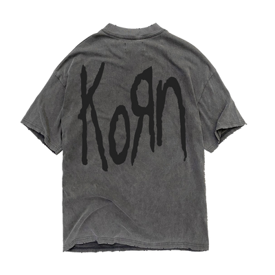 Strata x Korn Requiem Grey Acid  Wash T-Shirt feat. Korn Back Logo